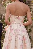 Floral Pink Sweetheart A Line Midi Wedding Guest Dress with Bow