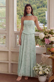 3 Piece Strapless Corset Dusty Sage Floral Wedding Guest Dress