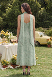 Floral Dusty Sage A Line Spring Wedding Guest Dress with Sash