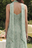 Floral Dusty Sage A Line Spring Wedding Guest Dress with Sash
