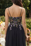 Black Embroidered Tulle A Line Midi Wedding Guest Dress