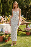 Mermaid White Black Polka Dot Wedding Guest Dress