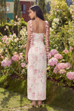 White Floral Sheath Wedding Guest Dress with Slit