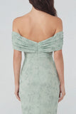 Dusty Sage Floral Mermaid Off the Shoulder Wedding Guest Dress