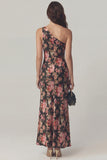 One Shoulder Pink Floral Wedding Guest Dress