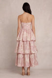 Strapless Blush Floral Brocade A Line Tiered Wedding Guest Dress