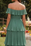 Eucalyptus Off the Shoulder Tiered Ruffled Wedding Guest Dress