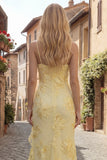 Blush Ruffled Appliqued Long Prom Dress with Slit