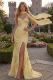 Yellow Mermaid Sweetheart Corset Long Prom Dress with Slit