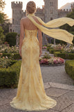 Yellow Mermaid Sweetheart Corset Long Prom Dress with Slit