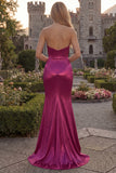 Sweetheart Mermaid Burgundy Ruched Satin Long Prom Dress
