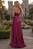 One Shoulder Burgundy Beaded Mermaid Long Prom Dress with Slit