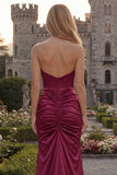 Sweetheart Burgundy Mermaid Ruched Long Prom Dress with Slit