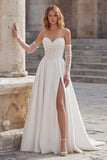 Sweetheart Ivory A Line Corset Long Wedding Dress with Slit (Without Gloves)