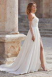 Sweetheart Ivory A Line Corset Long Wedding Dress with Slit (Without Gloves)