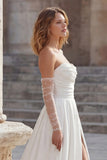 Sweetheart Ivory A Line Corset Long Wedding Dress with Slit (Without Gloves)