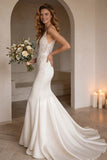 Ivory Memaid V Neck Lace Backless Long Wedding Dress