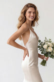 Ivory Mermaid Satin Spaghetti Straps Long Wedding Dress