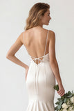 Ivory Mermaid Satin Spaghetti Straps Long Wedding Dress