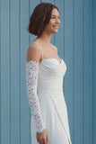 Ivory Mermaid Ruched Spaghetti Straps Long Wedding Dress (Without Gloves)