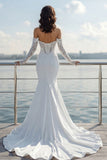 Mermaid Off the Shoulder Ivory Lace Long Sleeve Wedding Dress with Court Train