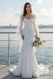 Mermaid Off the Shoulder Ivory Lace Long Sleeve Wedding Dress with Court Train