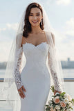 Mermaid Off the Shoulder Ivory Lace Long Sleeve Wedding Dress with Court Train