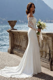 Ivory Off the Shoulder Mermaid Satin Long Wedding Dress with Court Train