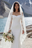 Off the Shoulder Lace Ivory Long Sleeve Mermaid Wedding Dress with Slit