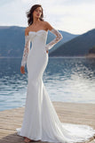 Strapless Ivory Mermaid Lace Long Wedding Dress with Court Train (Without Golves)