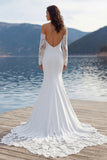 Strapless Ivory Mermaid Lace Long Wedding Dress with Court Train (Without Golves)