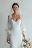 Simple Ivory Sheath Spaghetti Straps Satin Wedding Dress with Sweep Train