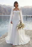 Strapless Mermaid Ruched Long Wedding Dress with Sweep Train (Without Gloves)