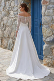 Ivory A Line Off the Shoulder Lace Long Wedding Dress with Slit