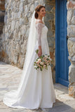 Ivory A Line Off the Shoulder Lace Long Wedding Dress with Slit