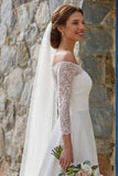 Ivory A Line Off the Shoulder Lace Long Wedding Dress with Slit