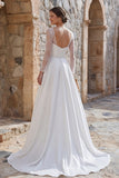Off the Shoulder A Line Ivory Lace Long Wedding Dress with Slit