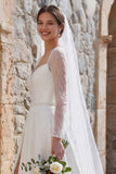Off the Shoulder A Line Ivory Lace Long Wedding Dress with Slit