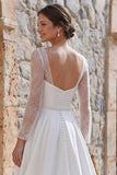 Off the Shoulder A Line Ivory Lace Long Wedding Dress with Slit