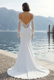 Ivory Mermaid Off the Shoulder Ruched Wedding Dress with Sweep Train