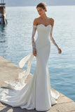 Ivory Strapless Mermaid Appliqued Wedding Dress with Sash