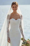 Ivory Strapless Mermaid Appliqued Wedding Dress with Sash