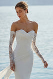 Ivory Strapless Mermaid Appliqued Wedding Dress with Sash