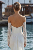 Ivory Strapless Mermaid Appliqued Wedding Dress with Sash