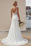 Ivory A Line Lace Long Wedding Dress with Slit