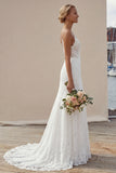 Ivory A Line Lace Long Wedding Dress with Slit