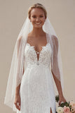 Ivory A Line Lace Long Wedding Dress with Slit