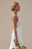 Ivory A Line Lace Long Wedding Dress with Slit
