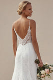 Ivory A Line Lace Long Wedding Dress with Slit