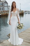 Mermaid Appliqued Ivory Long Wedding Dress with Slit